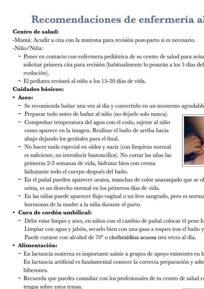 Hoja de recomendaciones al alta que damos a los padres en la unidad. (Pendiente de aprobar por comisión de cuidados del hospital).